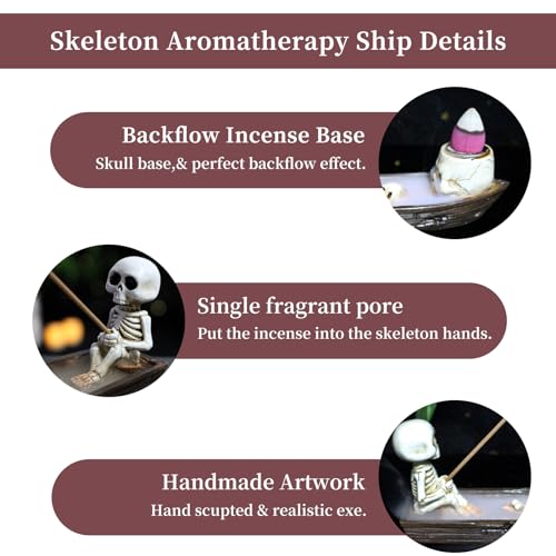 Incense Burner, backflow Incense Burner,Skeleton Ship Incense Holder,Hand-Carved Decorations,Cool Room Decorations, Awesome and Ideal Gifts, Brown - size: 6.6 inches