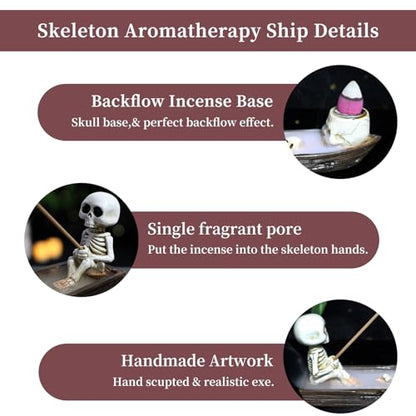 Incense Burner, backflow Incense Burner,Skeleton Ship Incense Holder,Hand-Carved Decorations,Cool Room Decorations, Awesome and Ideal Gifts, Brown - size: 6.6 inches