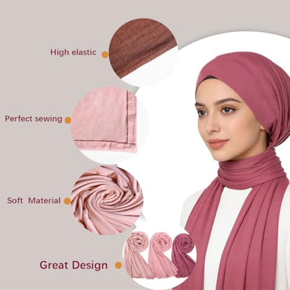 Febfim 3피스 무슬림 여성용 부드러운 모달 면 프리미엄 저지 히잡 스카프 랩 터번 - color: 색상 B