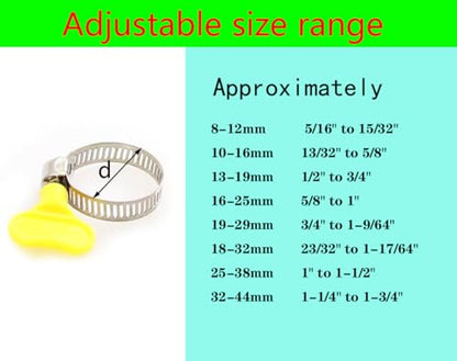 15-Pack Stainless Steel Hose Clamps (Yellow), Adjustable Thumb Screw Key Style Worm Gear Hose Clamps, Fuel Line Clamps,For Plumbing and Automotive Applications ([8-12mm(0.315-0.472 inches])