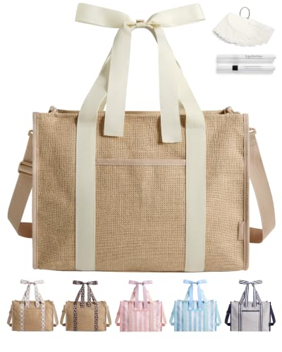 BAGSMART Beach Tote Bag for Women, Personalized Teacher Appreciation Gifts | Self-standing Sandproof Mesh Bag, Custom Jute Gift Tote w/ Stencils & Markers, Monogrammed Gift Bag Travel Cruise Essentials - color: Beige Brown, size: 21L Jute