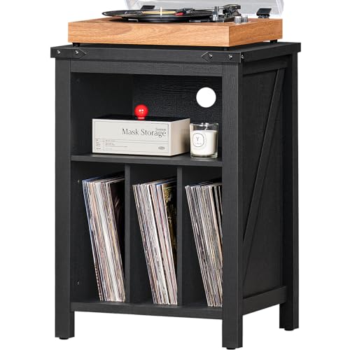 Joaxswe Record Player Stand with Vinyl Record Storage,Black | Record Player Table Holds up to 160 Albums,Large Wood Turntable Stand Cabinet Dispaly Shelf for Living Room,Bedroom,Office - color: Black