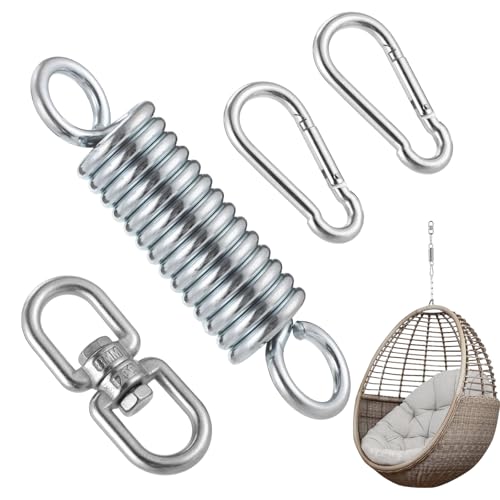 Steel Swing Spring for Hanging Chairs with 2 Hooks and 360° Swivel Ring, 1.4 x 6 in Galvanized Suspension Kit, Punching Bag Mount for Hammocks, Garden Swings, Gym Use, Silver