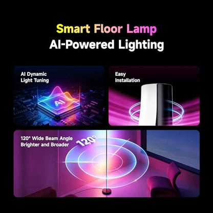 DREAME LED Floor Lamp for Living Room, RGB Color Changing Tall Light with 70 Effects, 1200LM 2700K-6500K Dual White, Music Sync, Works with Alexa Google Home, Matter Compatible, Modern Full-Metal