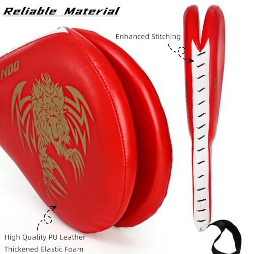 Tlence 2 Pack Taekwondo Kick Pads, 15 x 7.5 x 2 inch Double Kicking Target Paddles, PU Leather Martial Arts Training Pad, TKD Strike Kickboxing Punching Sparring Equipment for Youth Adult - color: Red
