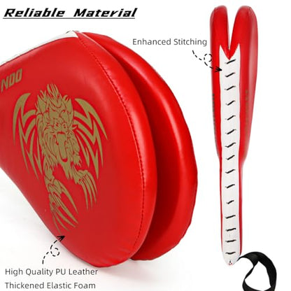 Tlence 2 Pack Taekwondo Kick Pads, 15 x 7.5 x 2 inch Double Kicking Target Paddles, PU Leather Martial Arts Training Pad, TKD Strike Kickboxing Punching Sparring Equipment for Youth Adult - color: Red