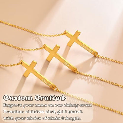 Ldurian Cross Name Necklace, Personalized Religious Cross Pendant Necklaces with Name Kimberly, Dainty 14K Gold-plated Baptism Gifts, Christian Gifts for Women Faith - color: Calla