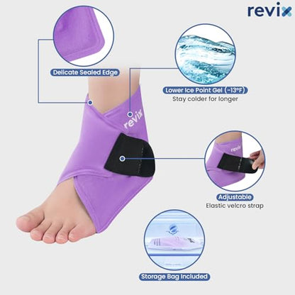 REVIX Foot Ice Pack Wrap, All-in-One Wearable Design, Purple | Ankle Ice Wrap with Flexible Gel Design, Adjustable One-Size Fit for Achilles Tendonitis, Sprained Ankle and Swelling - style: Purple-1 Pack