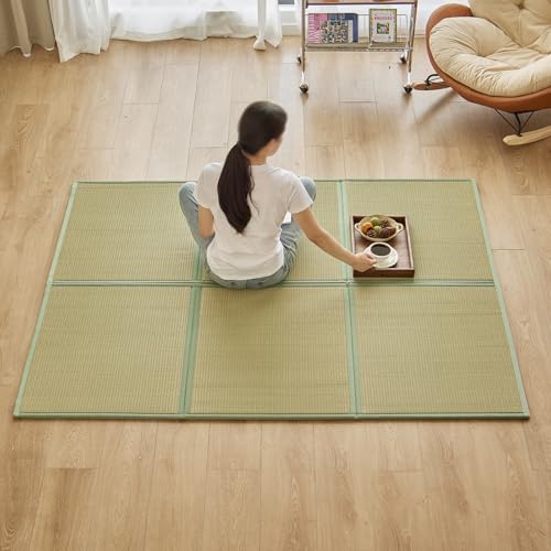Natural Rush Grass Floor Tatami Mat,Queen, 79" x 59" x 0.5" | Japanese Portable Folding Firm Traditional Bed Mattress, Foldable Pad Futon,for Sleeping,Sitting,Yoga,Relaxing,Zen - size: Queen (79" x 59")