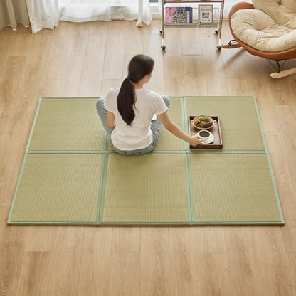 Natural Rush Grass Floor Tatami Mat,Queen, 79" x 59" x 0.5" | Japanese Portable Folding Firm Traditional Bed Mattress, Foldable Pad Futon,for Sleeping,Sitting,Yoga,Relaxing,Zen - size: Queen (79" x 59")