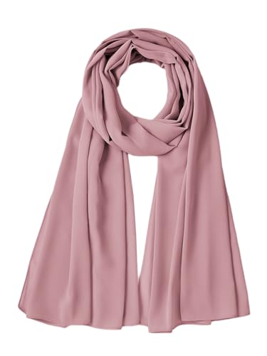 Chiffon Scarf for Women Lightweight Breathable Sunscreen Soft Solid Hijab Scarf for Daily & Muslim Wear - color: Light Rose Pink Chiffon Scarf