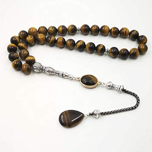 Man's Tasbih Tiger Eyes Natural Stone Muslim Rosary Islam 33 66 99 Beads Fashion Bracelets (12mm, 45 Beads) - color: 45 Beads, size: 12mm