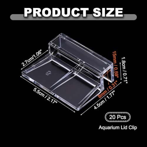 20 Pcs Aquarium Lid Clips, 8 mm Acrylic Aquarium Cover Bracket Fish Tank Lid Older Fish Tank Clip Transparent Durable Easy to Clean, Intended for Rimless Aquariums Top Cover - size: 8 mm