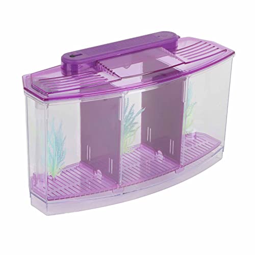 Small Fish Isolation Fish Tank, LED Acrylic Aquarium Fish Tank, Transparent Fish Isolation Box with 2 Isolation Plates for Small Fishes Betta Shrimp Guppy (Lightpurple)