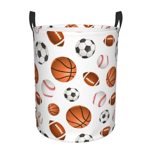 Sport Balls American Football Soccer Basketball Laundry Hamper with Durable Handle Waterproof Foldable Laundry Basket Circular Dirty Clothes Storage Basket for Bathroom/Bedroom/College/Dorm - color: Sport Balls American Football Soccer Basketball, size: S