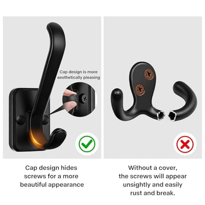 Coat Hooks Wall Mount Heavy Duty - Metal Towel Hooks With Concealed Screw Design Matte Black Wall Hooks for Hanging Towel, Key, Robe, Scarf, Garage Entryway Closet Mudroom Bathroom (8, Black)