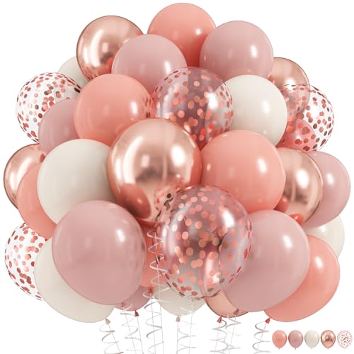 Dusty Pink Balloon Set, 60Pcs 12 Inch Retro Blush Pink White Sand Nude Latex Balloon with Metallic Confetti Rose Pink Helium Balloon for Girls Women Birthday Party Baby Shower Boho Decoration Supplies - color: Dusty Pink Rose Gold, size: 12 inch 60pcs