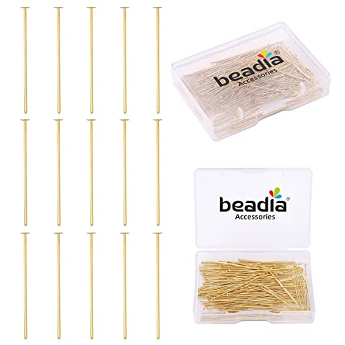 BEADIA 14K Gold Plated Flat Head Pins Non Tarnish 35mm 200pcs for Jewelry Making Findings - color: Flat Head Pins 14k Gold, size: 35x0.7mm