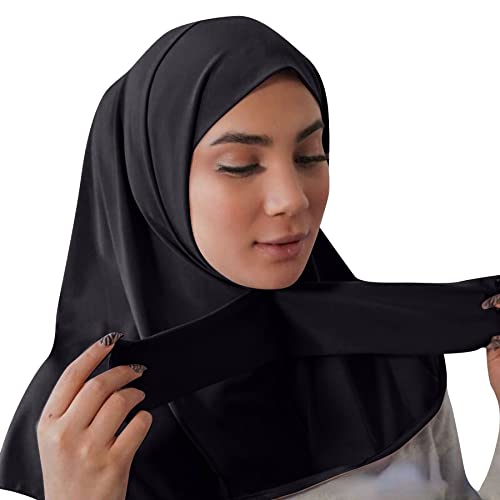 AIBEARTY Women Fashion Instant Muslim Turban Hijab with Snap Fastener Breathable Headscarf Bonnet Cap Turban Hat Shawl - color: Modal Black-3 Buttons