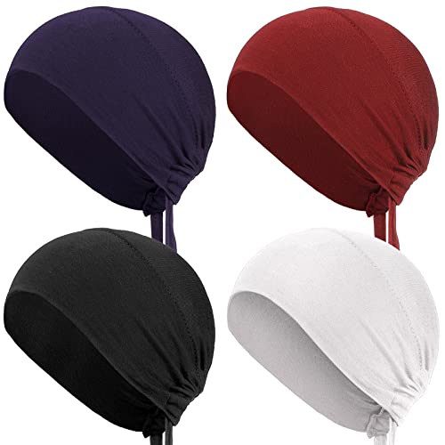 4 Pieces Women Under Scarf Hat Hijab Cap Islamic Muslim Under Scarf Turban Beanie Cap - color: Blue,white, size: One Size