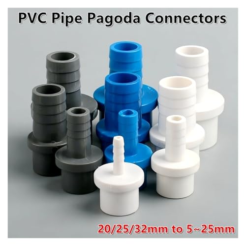 1~15PCS 20/25/32mm To 5~25mm PVC Pagoda Pipe Connectors Garden Irrigation Soft Hose Adapter Aquarium Fish Tank Fittings(OD 20mm to 12mm,White (5 PC)) - color: OD 20mm to 12mm, size: White (5 PC)