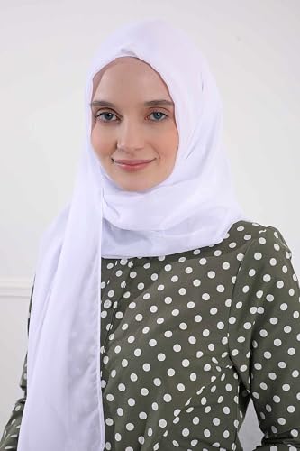 Aisha's Design Instant Chiffon Shawl for Women Modesty Turban Hijab Head Wrap Ready to Wear Women Headscarf - color: White