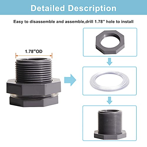 Ququyi 1 Inch PVC Bulkhead Water Tank Connector Adapter Fitting with Plugs Thru-Bulk Pipe Fitting for Rain Barrels, Aquariums, Ponds(Set of 3) - size: 1"-3pcs