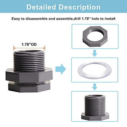Ququyi 1 Inch PVC Bulkhead Water Tank Connector Adapter Fitting with Plugs Thru-Bulk Pipe Fitting for Rain Barrels, Aquariums, Ponds(Set of 3) - size: 1"-3pcs