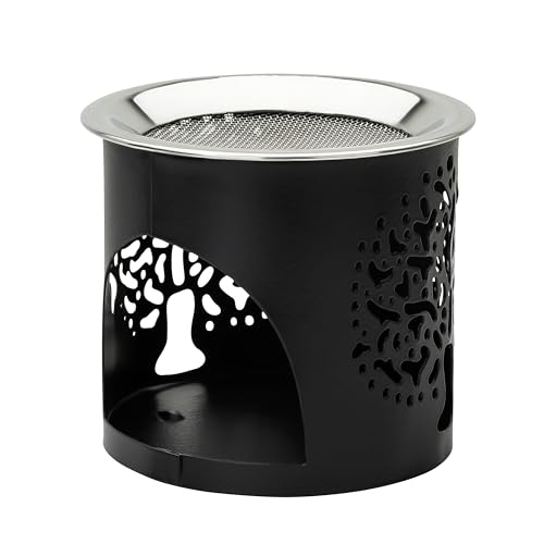 Handmade Black Iron Incense Burner/Incense Censer with Stainless Steel Sieve – 2.36-Inch Height Featuring Tree of Life Motif – Ideal for Aromatherapy and Tea Light Burning. Tealight Included - color: 2.4 Inch Tree of Life Iron