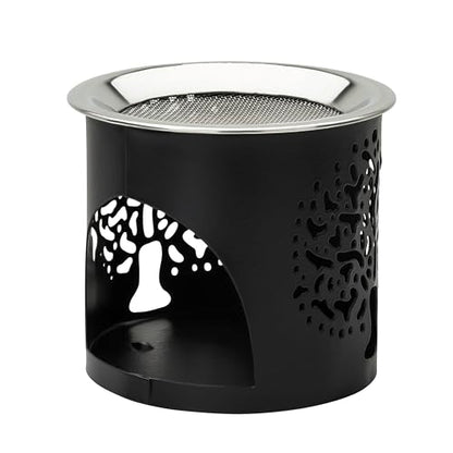 Handmade Black Iron Incense Burner/Incense Censer with Stainless Steel Sieve – 2.36-Inch Height Featuring Tree of Life Motif – Ideal for Aromatherapy and Tea Light Burning. Tealight Included - color: 2.4 Inch Tree of Life Iron