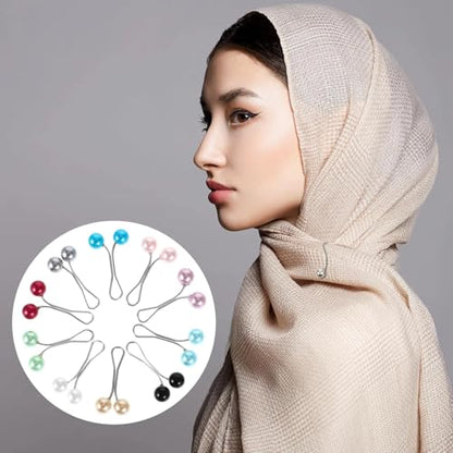 12 Pcs Colorful Pearl Hijab Pins for Women, Hijab Clips Scarf Clip for Headscarf Shawl, Brooch Safety Pins for Muslim