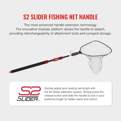 EGO S2 Slider Fishing Net Handle | Adjustable Extension Handle, Minimal Water Drag Design, Ergonomic Foam Grip for Landing Nets - size: 29" to 60" Handle, 24" x 27" Hoop, style: Rubber Coated Nylon Mesh