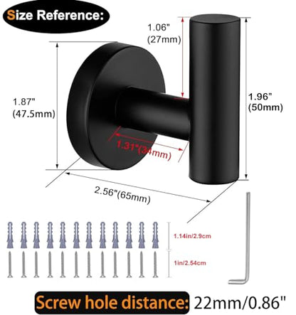 Nolimas Towel Coat Hook Matte Black SUS304 Stainless Steel Bathroom Clothes Cabinet Closet Sponges Robe Hook Wall Mounted Round Kitchen Heavy Duty Door Hanger 6 Packs - color: 6pcs Matte Black