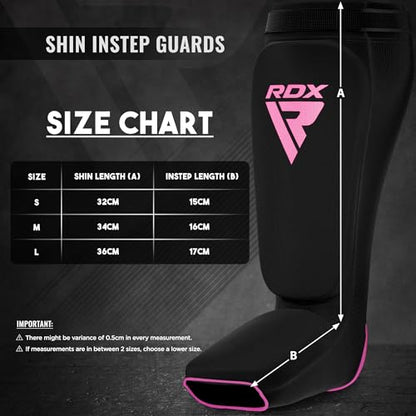 RDX Shin Guards Kickboxing Muay Thai, SATRA Approved, MMA Leg Instep Protection Pads, Sparring Training Martial Arts Boxing, Elasticated Padded Protector, Karate BJJ Taekwondo Gear, Men Women - color: Black Pink, size: Large