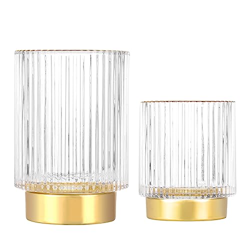 DASITON Makeup Brush holder Organizer,Crystal Cosmetic Makeup Brush Glass Brushes Storage Holder, Vintage Make Up Brush Cup Pen Pencil Holder striped vase(Clear S+L) - color: Clear, size: S+L