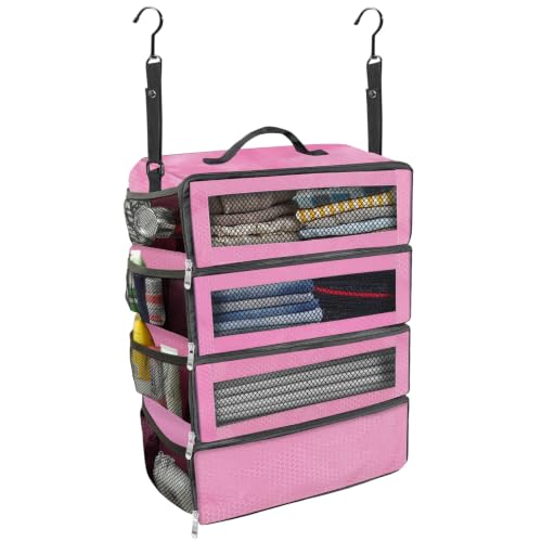 Olosar Suitcase Organizer, Travel Luggage Organizer Portable Hanging Travel Shelves Collapsible Hanging Packing Cubes for Carry on Suitcase - color: Pink-M, size: Medium