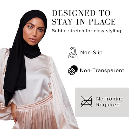 Premium Chiffon Hijab Scarf for Women Lightweight Non Slip Fashion Scarves - color: Black, size: 1 Pack
