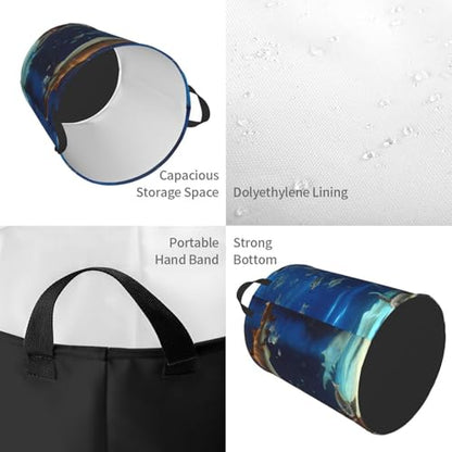 Aquarium Shark Round Waterproof Oxford Cloth Laundry Basket Multi-Purpose Storage Basket Toys Books Clothes Storage Basket - color: Black 8