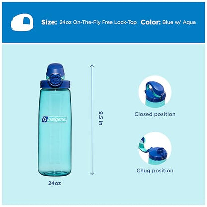 Nalgene 24 oz On The Fly Lock-Top Water Bottle, Blue w/Aqua - color: Blue with Aqua, size: 22 Ounces