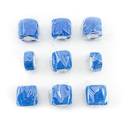 FRESINIDER 9 Rolls Self Adhesive Wrap Athletic Tape Gauze, Breathable Elastic Cohesive Bandage for Sports Injury & Pet (7 Pcs 2" x 5 Yards + 2 Pcs 1" X 5 Yards) (Blue) - color: Blue