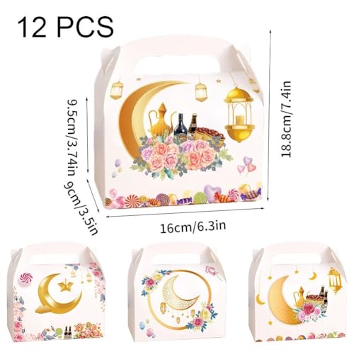 Sanfly Eid Mubarak Candy Box 12 Pack Ramadan Boxes Eid Mubarak Gift Boxes Star Moon Lantern Party Favor with Handle for Eid Fitr - color: B