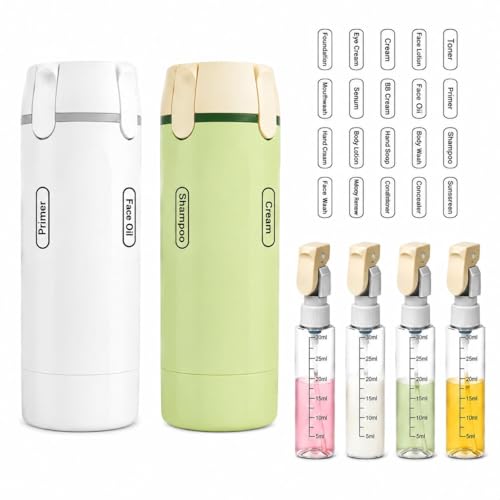 4-in-1 Travel Dispenser Bottles, 30ML Refillable Leak-Proof Toiletry Containers for Shampoo & Lotion, Portable for Airplane, Vacation, Business (Green+White) - color: Green+white
