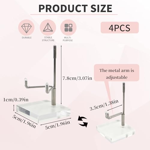 4 PCS Adjustable Metal Arm Rock Display Stand, Acrylic Crystal Holder | Clear Crystal Display Stands with Acrylic Base, for Geodes Mineral Agate and Small Collectibles, 2 x 2 x 3.5 Inch