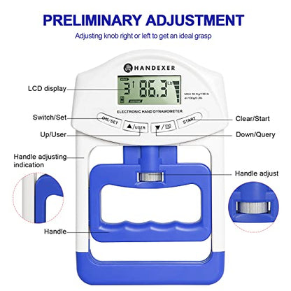 Grip Strength Tester, Digital Hand Dynamometer FDA Registered with Backlit LCD for Grip Strength Testing and Training
