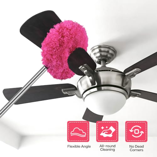 Ceiling Fan Cleaner Duster Reusable Microfiber Ceiling Fan Blade Cleaner Removable Duster with Extension Pole Adjusts 13 to 49.7 Inch for Cleaning Walls Bookshelves Furniture Door Window Top (Rosy) - color: Rosy