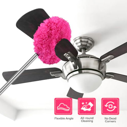 Ceiling Fan Cleaner Duster Reusable Microfiber Ceiling Fan Blade Cleaner Removable Duster with Extension Pole Adjusts 13 to 49.7 Inch for Cleaning Walls Bookshelves Furniture Door Window Top (Rosy) - color: Rosy