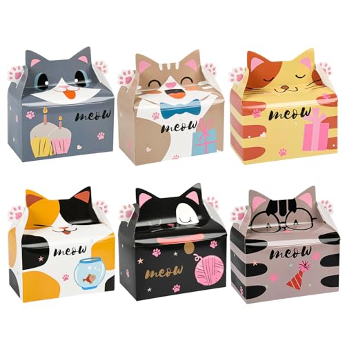 DjinnGlory 36 Pack Cute Kitten Party Favor Treat Boxes, Small Cats Gable Boxes for Kids Party Giveaways Gifts and Small Business 6.18x3.58x3.39 Inches - color: Kitten