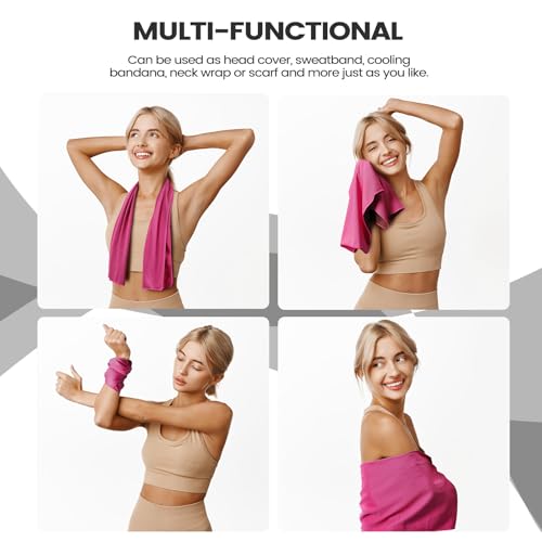 Clothirily 4 Pack Cooling Towels, 40x12 Breathable Gym Towel for Neck Face | 4 Pack Set, Instant Cooling Effect, Breathable Microfiber, For Gym Yoga Camping Running, Quick-Dry&Reusable, Fits Neck&Face - color: Rose Red/Blue/Light Blue/Dark Grey