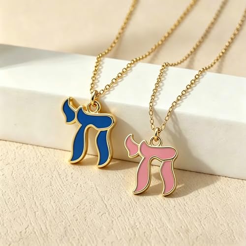 Hebrew Chai Necklace Chai Symbol Jewish Pendant for Men Women Stainless Steel Arabic Amulet Religion Jewelry - color: Blue-G