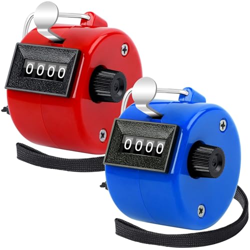 FEBSNOW Handheld Tally Counter Clicker 4 Digital Number Click Counter for School Event Golf Sports Office Stadium - color: Red Blue
